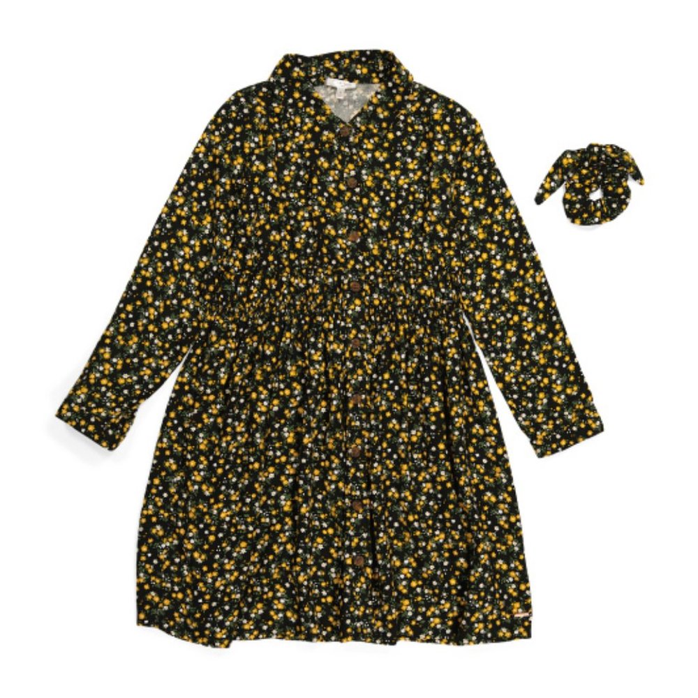 TAHARI Girls Printed Woven Dress With Scrunchie / NWT/ Size 6
